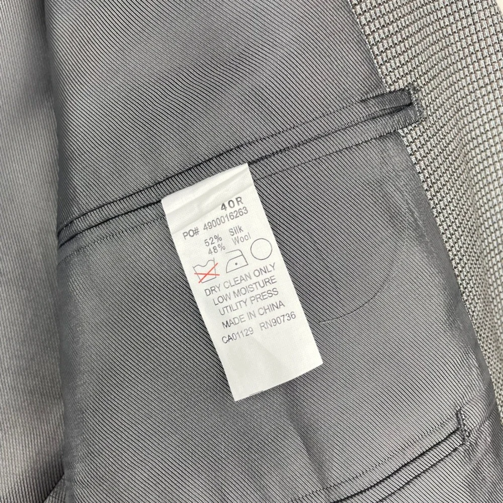 Calvin Klein Mens 40R Silk Wool Blazer Grey Micro Check Sport Coat Macy's